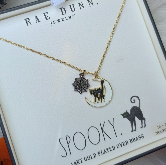 SALE! Rae Dunn Spooky Halloween Black Cat and Spiderweb Necklace - Picture 3 of 6